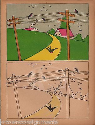 OLD COUNTRY ROADS BIRDS ON TELEPHONE POLES ANTIQUE GRAPHIC ART POSTER PRINT - K-townConsignments