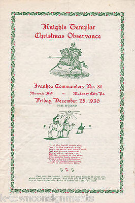 KNIGHTS TEMPLAR IVANHOE COMMANDERY No31 VINTAGE CHRISTMAS OBSERVANCE PROGRAM - K-townConsignments