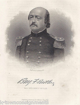 CIVIL WAR GENERAL BENJAMIN F. BUTLER FACSIMILE AUTOGRAPH ANTIQUE ENGRAVING PRINT - K-townConsignments