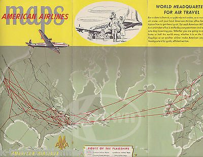 AMERICAN AIRLINES VINTAGE UNITED STATES TO EUROPE FLIGHT MAP GRAPHIC ADVERTISING - K-townConsignments