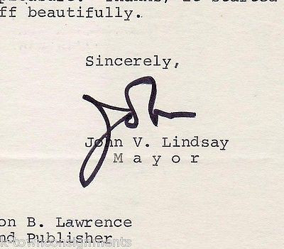 JOHN LINDSAY NEW YORK CITY MAYOR VINTAGE AUTOGRAPH SIGNED STATIONERY LETTER 1973 - K-townConsignments