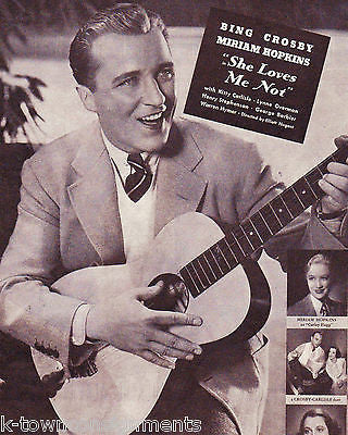 BING CROSBY MIRIAM HOPKINS SHE LOVES ME NOT VINTAGE MOVIE PROMO ADVERTISEMENT - K-townConsignments