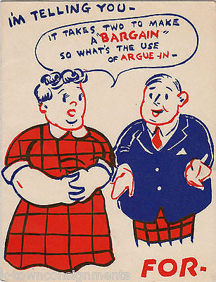 COUPLES WEIGHT LOSS VINTAGE UNUSED FAT HUMOR GRAPHIC ART GREETINGS CARD - K-townConsignments