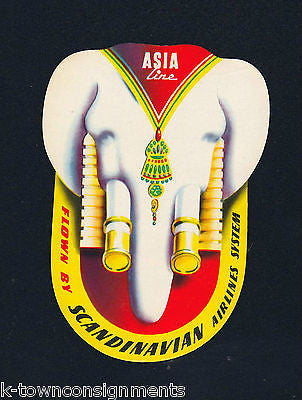 SCANDINAVIAN AIRLINES ASIA LINE VINTAGE GRAPHIC AIRPLANE LUGGAGE TAG STICKER - K-townConsignments
