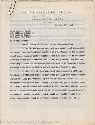 SHIRLEY BOOTH HAZEL TV ACTRESS ORIGINAL NBC SHOW APPEARANCE CONTRACT 1951 - K-townConsignments