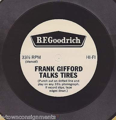 FRANK GIFFORD TALKS TIRES VINTAGE B.F. GOODRICH ADVERTISEMENT PROMO RECORD 1965 - K-townConsignments