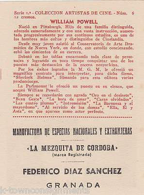 WILLIAM POWELL HOLLYWOOD MOVIE ACTOR VINTAGE SPANISH GRAPHIC PROMO PHOTO CARD - K-townConsignments