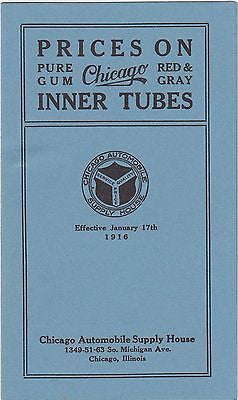 CHICAGO AUTOMOBILE SUPPLY PURE GUM INNER TUBES VINTAGE CAR TIRES PRICES AD FLYER - K-townConsignments