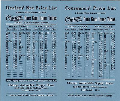 CHICAGO AUTOMOBILE SUPPLY PURE GUM INNER TUBES VINTAGE CAR TIRES PRICES AD FLYER - K-townConsignments