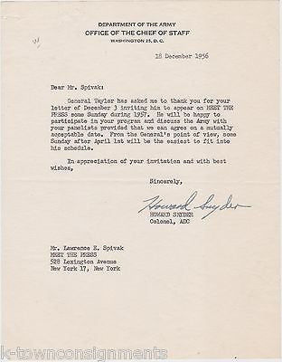 HOWARD SNYDER US ARMY COLONEL CHIEF OF STAFF VINTAGE AUTOGRAPH SIGNED LETTERHEAD - K-townConsignments