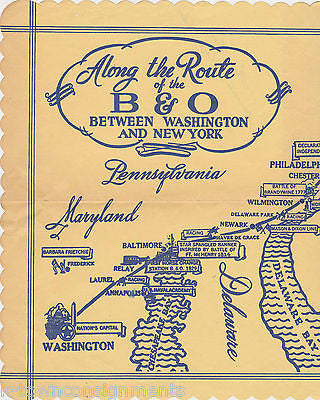 ALONG THE ROUTE OF THE B&O NEW YORK TO WASHINGTON VINTAGE RESTAURANT PLACE MAT - K-townConsignments
