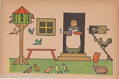 OLD MOTHERS BIRD FEEDER FOLK ART FARM SCENE ANTIQUE GRAPHIC ART NURSERY PRINT - K-townConsignments