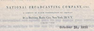 SHIRLEY BOOTH HAZEL TV ACTRESS ORIGINAL NBC SHOW APPEARANCE CONTRACT 1951 - K-townConsignments