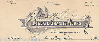 RYEGATE GRANITE WORKS VERMONT ANTIQUE GRAPHIC ENGRAVING STATIONERY LETTER 1880s - K-townConsignments