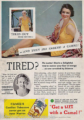 GEORGIA COLEMAN OLYMPIC DIVING CHAMPION VINTAGE CAMEL CIGARETTES ADVERTISING '35 - K-townConsignments