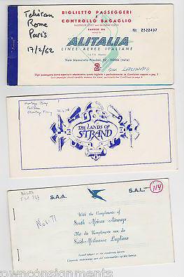 SOUTH AFIRCA & ITALIAN AIRWAYS VINTAGE - PARIS - ROME - FLIGHT BOARDING TICKETS - K-townConsignments