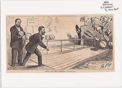 ULYSSES GRANT VERMONT PRIMARY BOWLING ANTIQUE BLACK AMERICANA POLITICAL CARTOON - K-townConsignments