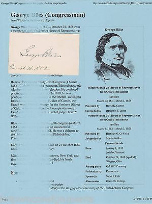 GEORGE BLISS OHIO CONGRESSMAN UNION NATIONAL CONVENTION ANTIQUE AUTOGRAPH SIGNED - K-townConsignments