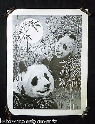 CHINESE PANDA BEARS LIMITED EDITION ART PRINT POSTER SANDRA BAUM ARTIST SIGNED - K-townConsignments
