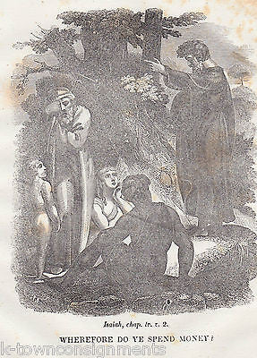 ISAIAH SPENDING OF MONEY ANTIQUE RELIGIOUS BIBLE ENGRAVING PRINT 1834 - K-townConsignments