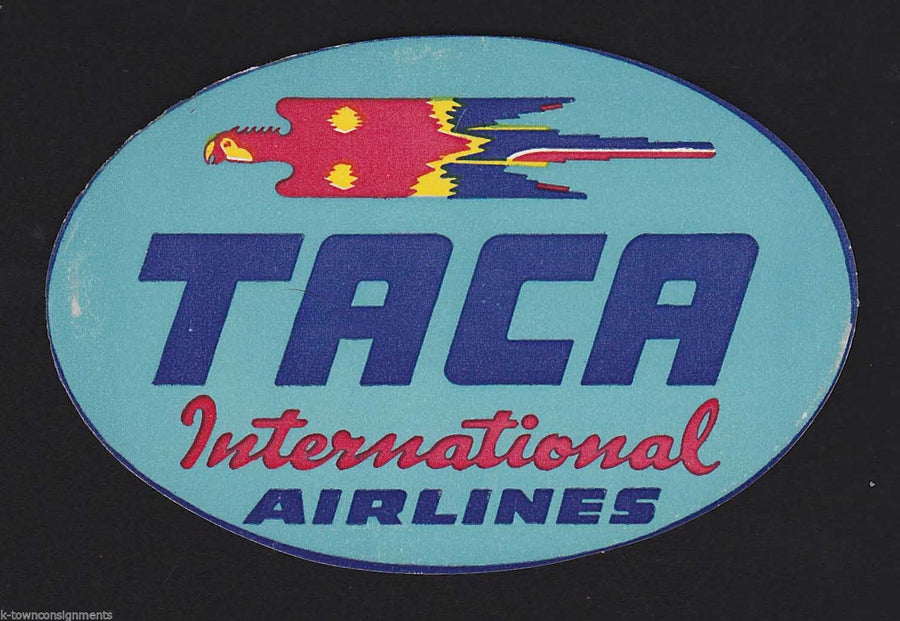 TACA INTERNATIONAL AIRLINES VINTAGE GRAPHIC AIRPLANE LUGGAGE TAG STICKER - K-townConsignments