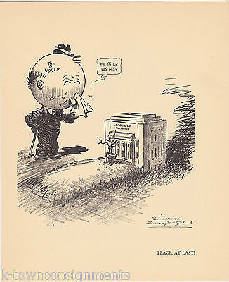 MOURN DEATH OF LEAGUE OF NATIONS VINTAGE SHOEMAKER POLITICAL CARTOON ART PRINT - K-townConsignments