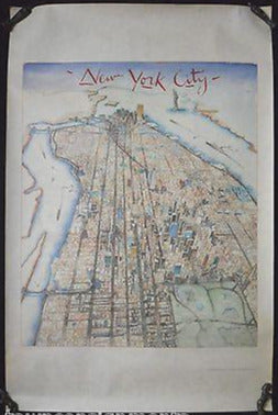 NEW YORK CITY MANHATTAN WORLD TRADE TWIN TOWERS VINTAGE POSTER ART BY COBER 1985 - K-townConsignments