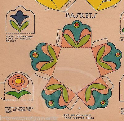 EARLY ART DECO KIDS CRAFTS VIBRANT ANTIQUE PAPER TOYS FLOWER BASKETS POSTERS - K-townConsignments