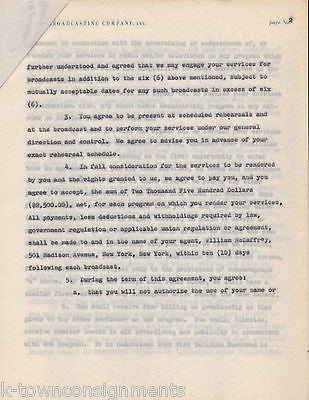 SHIRLEY BOOTH HAZEL TV ACTRESS ORIGINAL NBC SHOW APPEARANCE CONTRACT 1951 - K-townConsignments