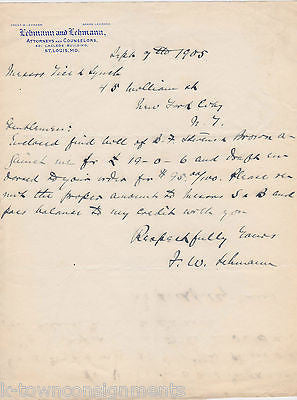 FREDERICK LEHMANN US SOLICITOR GENERAL ANTIQUE AUTOGRAPH SIGNED STATIONERY 1905 - K-townConsignments