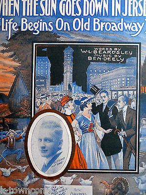 SUN GOES DOWN IN JERSEY LIFE BEGINS ON BROADWAY ANTIQUE GRAPHIC ART SHEET MUSIC - K-townConsignments
