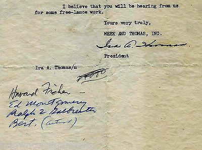 IRA THOMAS MEEK & THOMAS ADVERTISING AGENCY AUTOGRAPH SIGNED STATIONERY LETTER - K-townConsignments