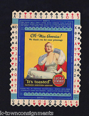 MISS AMERICA VINTAGE LUCKY STRIKES CIGARETTES GRAPHIC ADVERTISING SCORE CARD - K-townConsignments