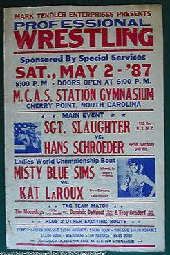 Sgt. SLAUGHTER MISTY BLUE SIMS VINTAGE PROFESSIONAL WRESTLING AUTOGRAPHED POSTER - K-townConsignments