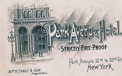 PARK AVENUE HOTEL 32nd STREET NEW YORK ANTIQUE GRAPHIC ADVERTISING FLYER - K-townConsignments
