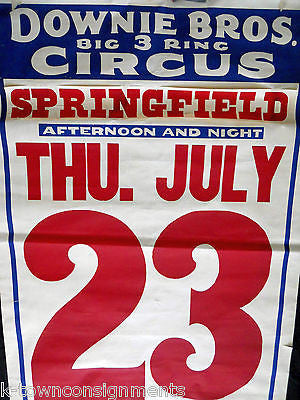 DOWNIE BROS. BIG 3 RING CIRCUS SPRINGFIELD 1930s ANTIQUE AD CARNIVAL POSTER - K-townConsignments