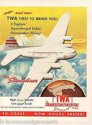 TWA TRANSCONTINENTAL AIRLINE STRATOLINER GRAPHIC ADVERTISING POSTER PRINT 1940 - K-townConsignments