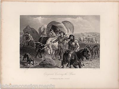OREGON TRAIL AMERICAN SETTLERS CROSS PLAINS ANTIQUE GRAPHIC ART ENGRAVING PRINT - K-townConsignments