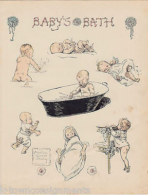 Baby's Bath by Albertine Randall Wheelan Antique Graphic Art Baby Nursery Print - K-townConsignments