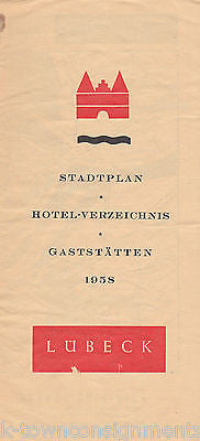 STADPLAN LUBECK GERMANY 1958 VINTAGE SOUVENIR GRAPHIC TRAVEL AD BROCHURE - K-townConsignments
