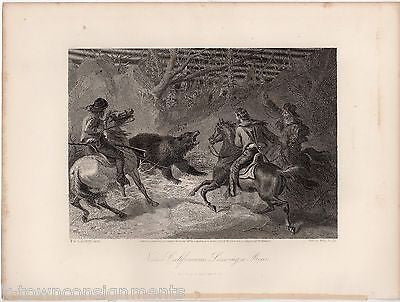 CALIFORNIA FRONTIERSMEN LASSO WILD BEAR ANTIQUE GRAPHIC ART ENGRAVING PRINT - K-townConsignments