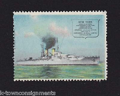 USS NEW YORK NAVAL BATTLESHIP VINTAGE ENRIQUE MULLER GRAPHIC POSTAGE STAMP - K-townConsignments