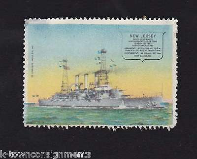 USS NEW JERSEY NAVAL BATTLESHIP VINTAGE ENRIQUE MULLER GRAPHIC POSTAGE STAMP - K-townConsignments