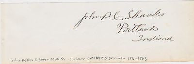 JOHN SHANKS CIVIL WAR COLONEL & INDIANA CONGRESSMAN ORIGINAL AUTOGRAPH SIGNATURE - K-townConsignments