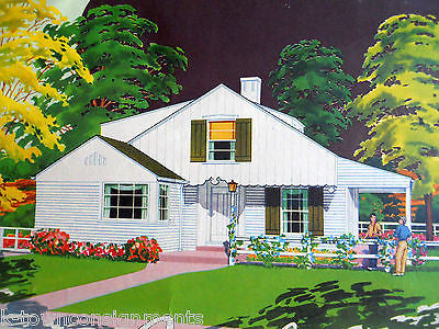 SINGLE FAMILY HOME VINTAGE WWII ERA REAL ESTATE ARCHITECTURE GRAPHIC ADVERTISING - K-townConsignments