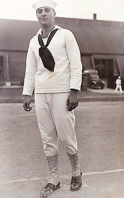 WWII NAVY SAILOR IN BOOTS GREAT LAKES ILLINOIS SNAPSHOT PHOTO - K-townConsignments