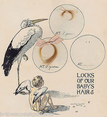 Locks of Our Baby's Hair Vintage 1900s Albertine Randall Wheelan Stork Art Print - K-townConsignments