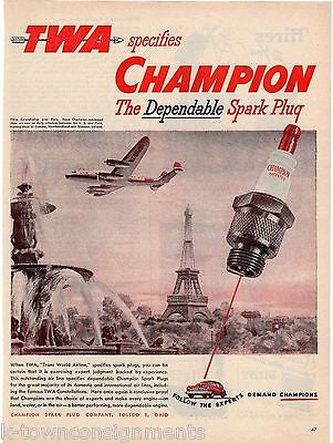 TWA AIRLINES CHAMPION SPARK PLUGS VINTAGE GRAPHIC AVIATION ART ADVERTISING PRINT - K-townConsignments