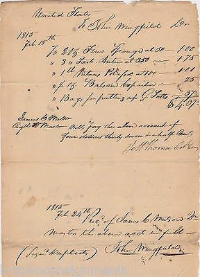 WAR OF 1812 UNITED STATES JOHN WINGFIELD AUTOGRAPH SIGNED FIELD DOCUMENT 1815 - K-townConsignments