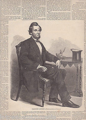 PRESIDENT ABRAHAM LINCOLN ANTIQUE CIVIL WAR ENGRAVING PRINT OF BRADY PHOTO 1861 - K-townConsignments
